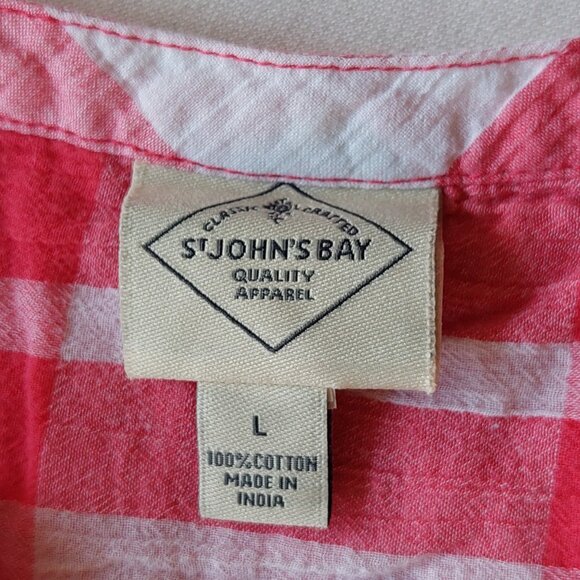 St. John's Bay Tonic Blouse, Pink & White Plaid Shirt With a V-neckline Size L - Picture 6 of 10